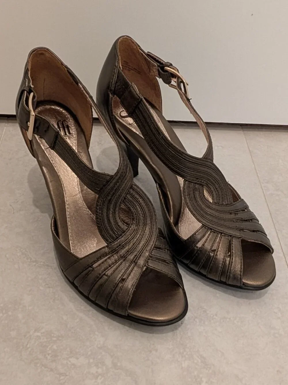 Sofft 6.5W Graciella Bronze Leather Open Peep Toe High Heel Dress Sandals - Picture 8 of 13